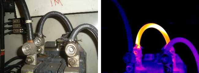 Thermal Image reveals Barber Pole heat signature in electrical wiring