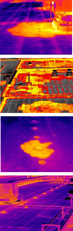 Infrared images of commercial flat roof and membrane roof inspections